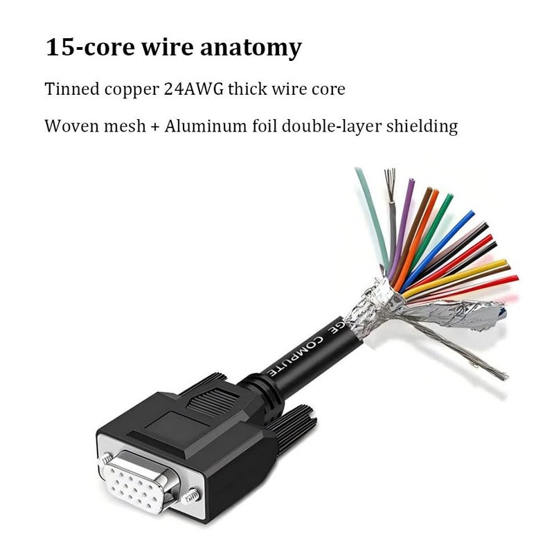 Willwewon 10Ft 24AWG VGA Female RS232 15Pin Serial Extension Cable, HDB15 3 Row 15-Pin Gold Plated Connector with Bare Wire End Cable - Image 3